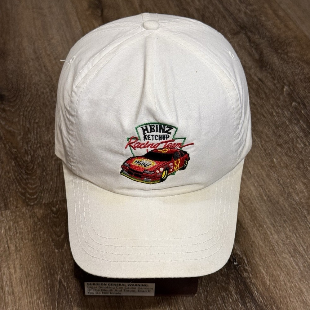 Vintage 90s Heinz Ketchup Racing Hat White Nascar Embroidered Trucker Cap Red